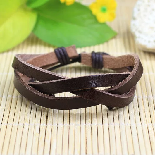 Handmade wrap genuine real leather bracelet men & friendship bangles for women bileklik Pulseira De Couro Masculina femme