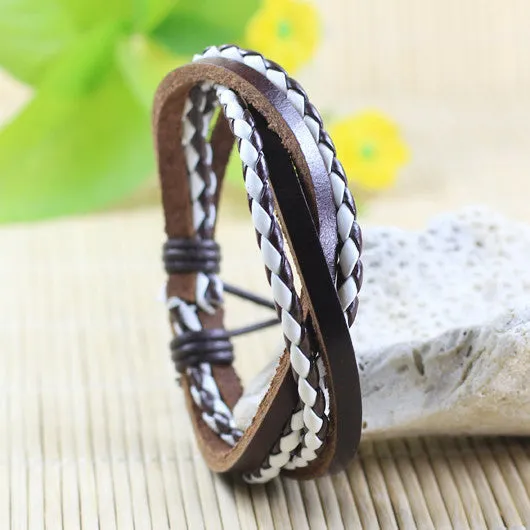 Handmade wrap genuine real leather bracelet men & friendship bangles for women bileklik Pulseira De Couro Masculina femme