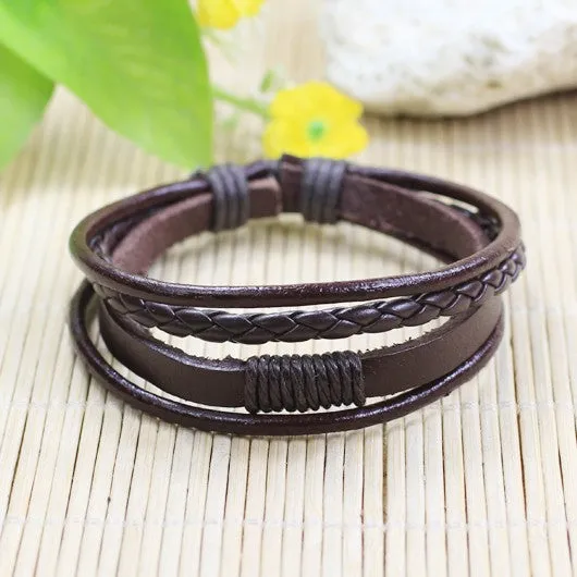 Handmade wrap genuine real leather bracelet men & friendship bangles for women bileklik Pulseira De Couro Masculina femme