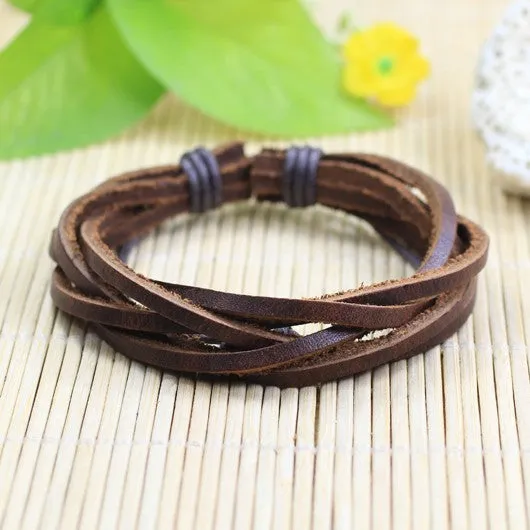 Handmade wrap genuine real leather bracelet men & friendship bangles for women bileklik Pulseira De Couro Masculina femme