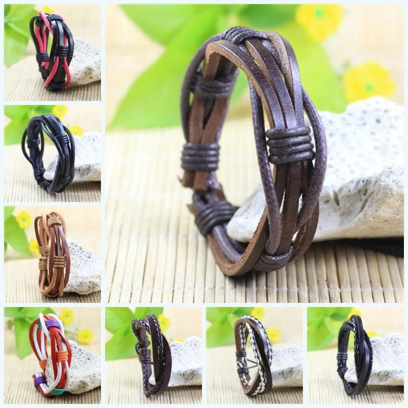 Handmade wrap genuine real leather bracelet men & friendship bangles for women bileklik Pulseira De Couro Masculina femme