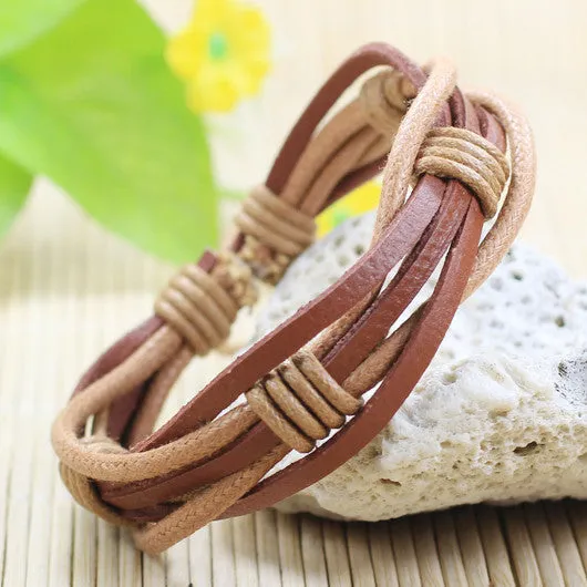 Handmade wrap genuine real leather bracelet men & friendship bangles for women bileklik Pulseira De Couro Masculina femme