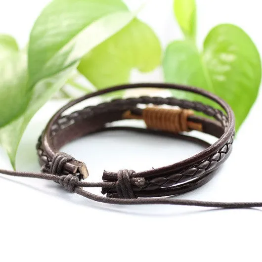 Handmade wrap genuine real leather bracelet men & friendship bangles for women bileklik Pulseira De Couro Masculina femme