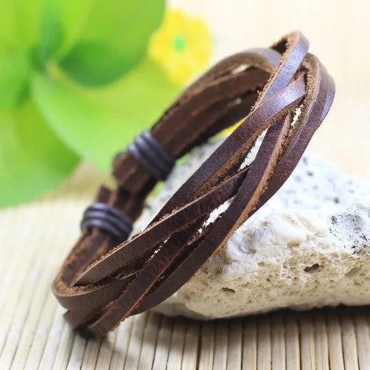 Handmade wrap genuine real leather bracelet men & friendship bangles for women bileklik Pulseira De Couro Masculina femme