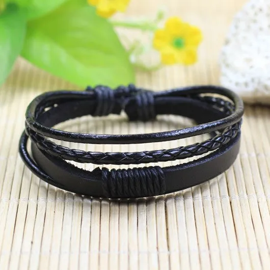 Handmade wrap genuine real leather bracelet men & friendship bangles for women bileklik Pulseira De Couro Masculina femme