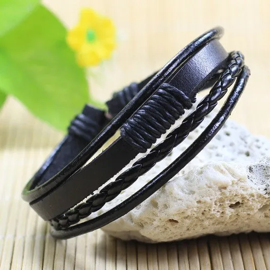 Handmade wrap genuine real leather bracelet men & friendship bangles for women bileklik Pulseira De Couro Masculina femme