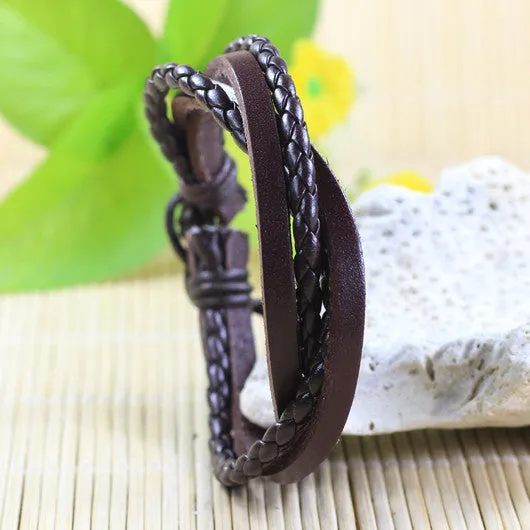 Handmade wrap genuine real leather bracelet men & friendship bangles for women bileklik Pulseira De Couro Masculina femme