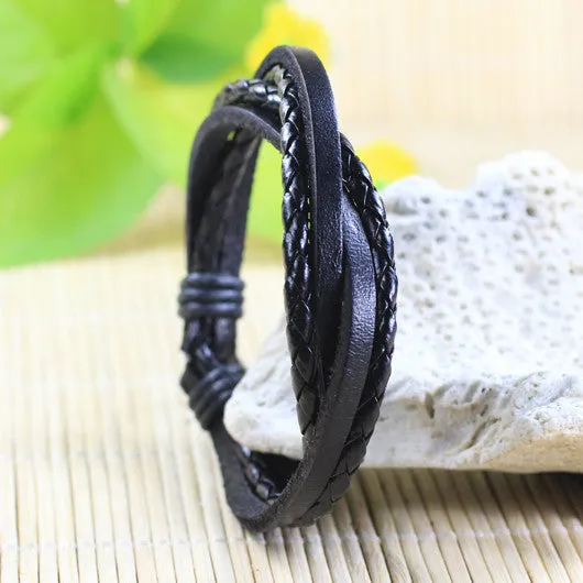 Handmade wrap genuine real leather bracelet men & friendship bangles for women bileklik Pulseira De Couro Masculina femme