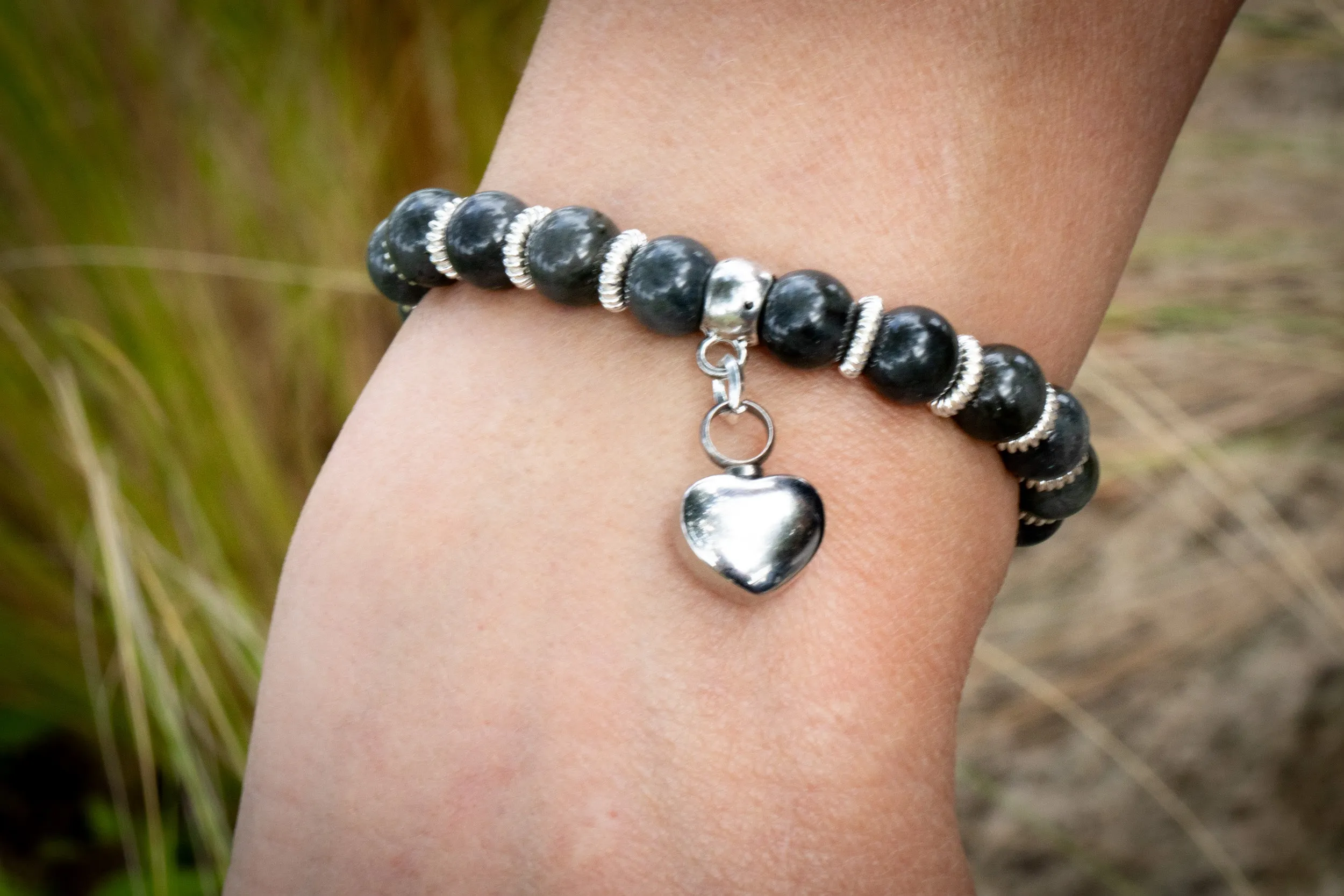 Healing Bracelet with Heart Keepsake Urn Charm - Multiple Colors