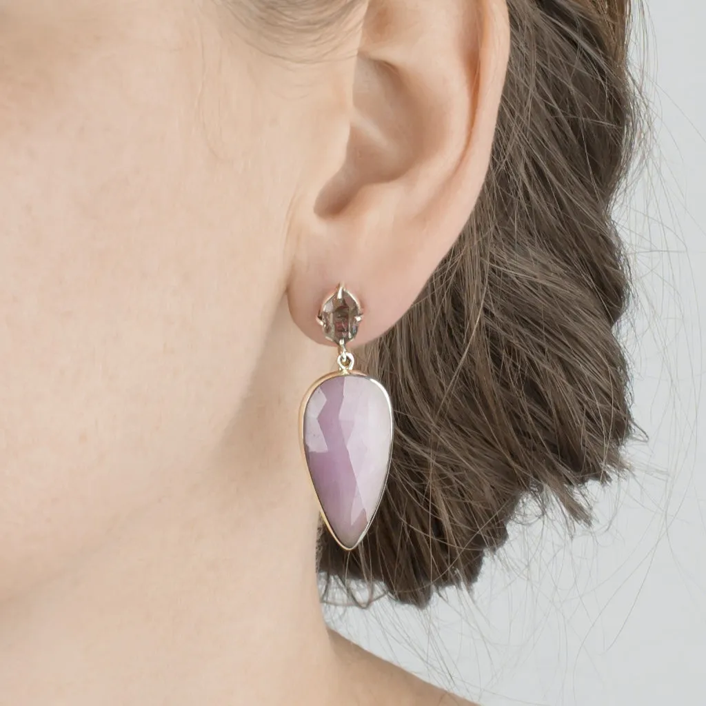 Herkimer Diamond & Kunzite Drop Earrings