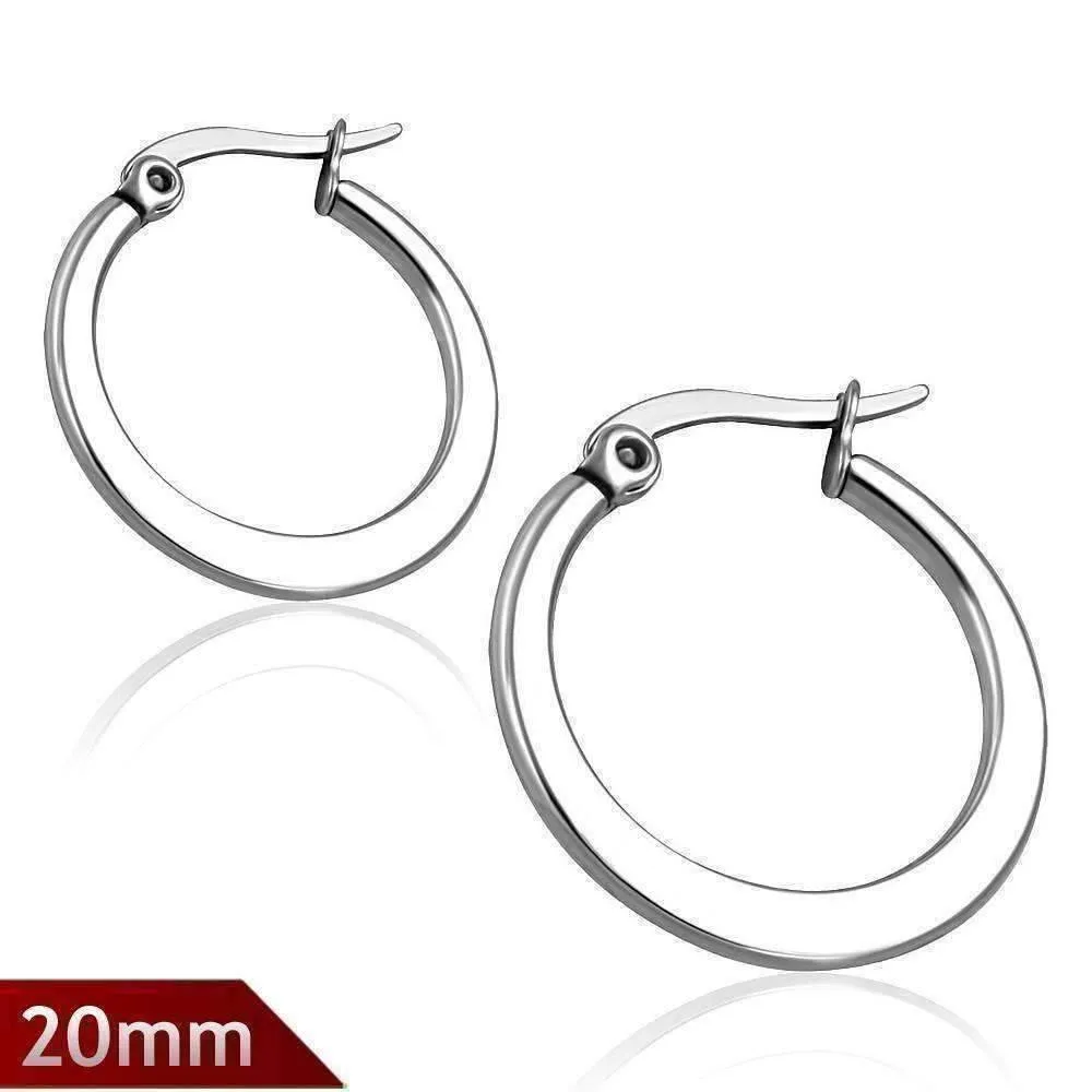 Highly Polished Stainless Steel 316 Classic Hoop Earrings Available in Two Sizes