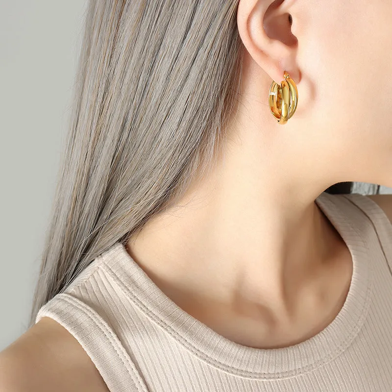 Hong Kong Chic Titanium Steel Earrings with 18K Gold Plating