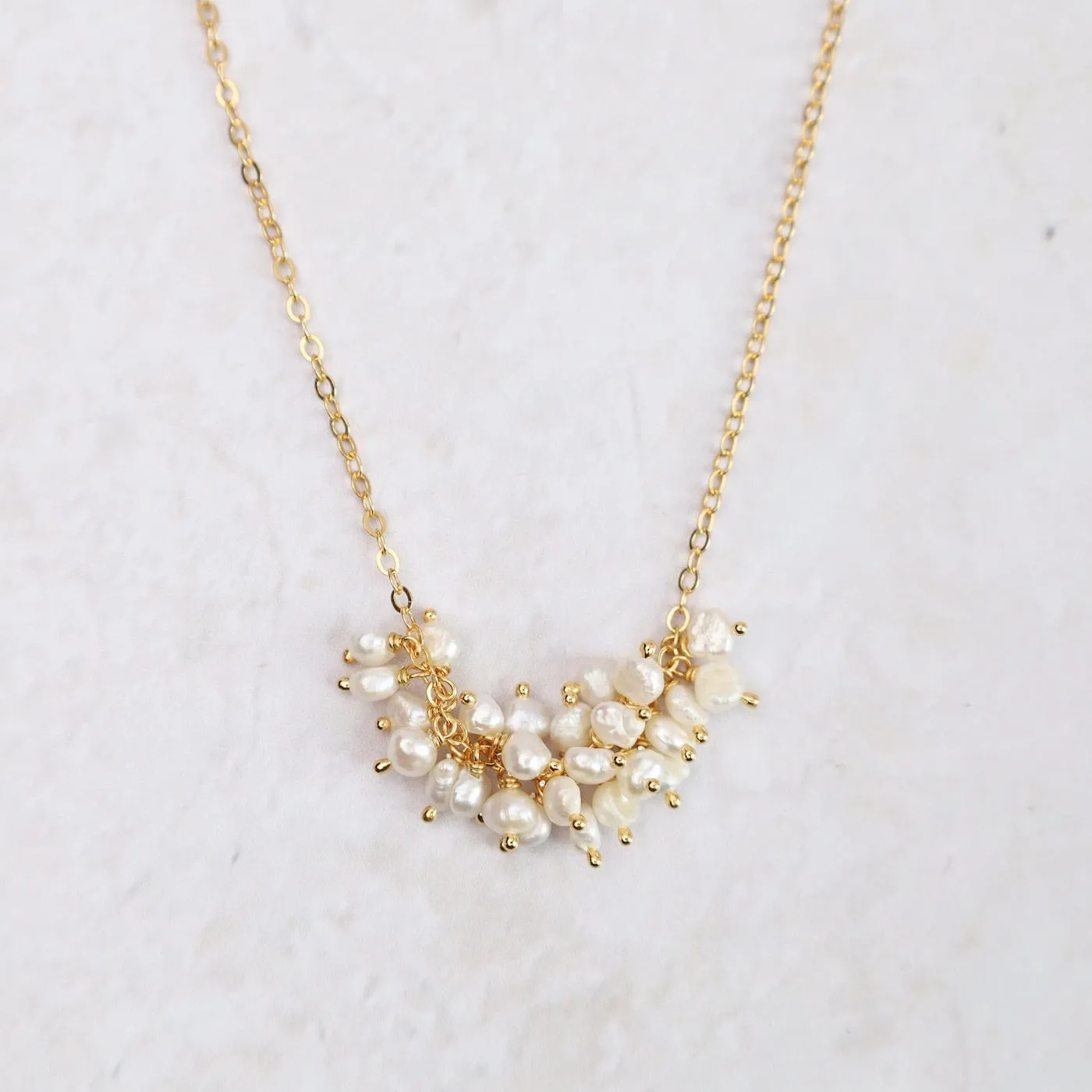 Horizontal Cluster Necklace - Keishi Pearl