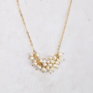 Horizontal Cluster Necklace - Keishi Pearl