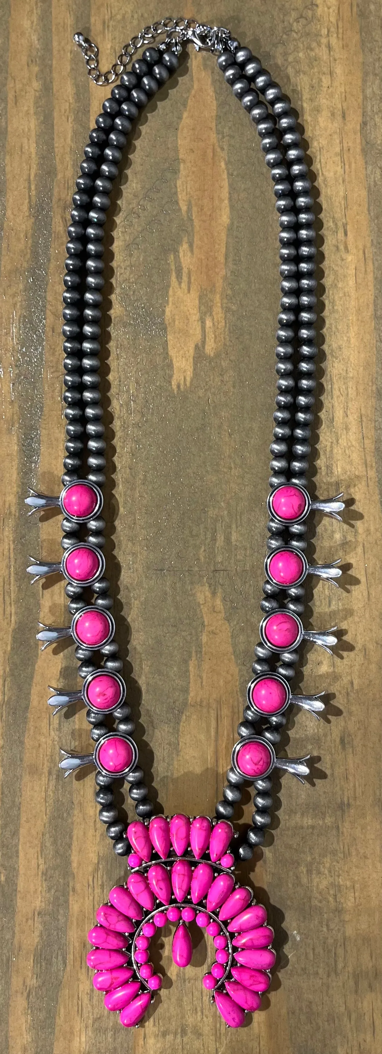 Hot Pink Mini Squash Blossom Necklace