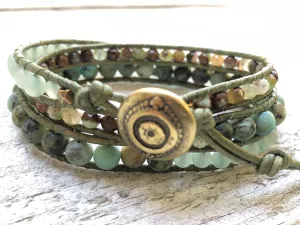 Jade Wrap Bracelet - Triple Wrap Bracelet - Jade Bracelet - Quartz Bracelet - Jasper Bracelet - Women's Jewelry - Girlfriend's Gift