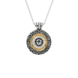 Keith Jack Sterling Silver   14k Gilded London Blue Topaz & CZ Shield Filigree Pendant