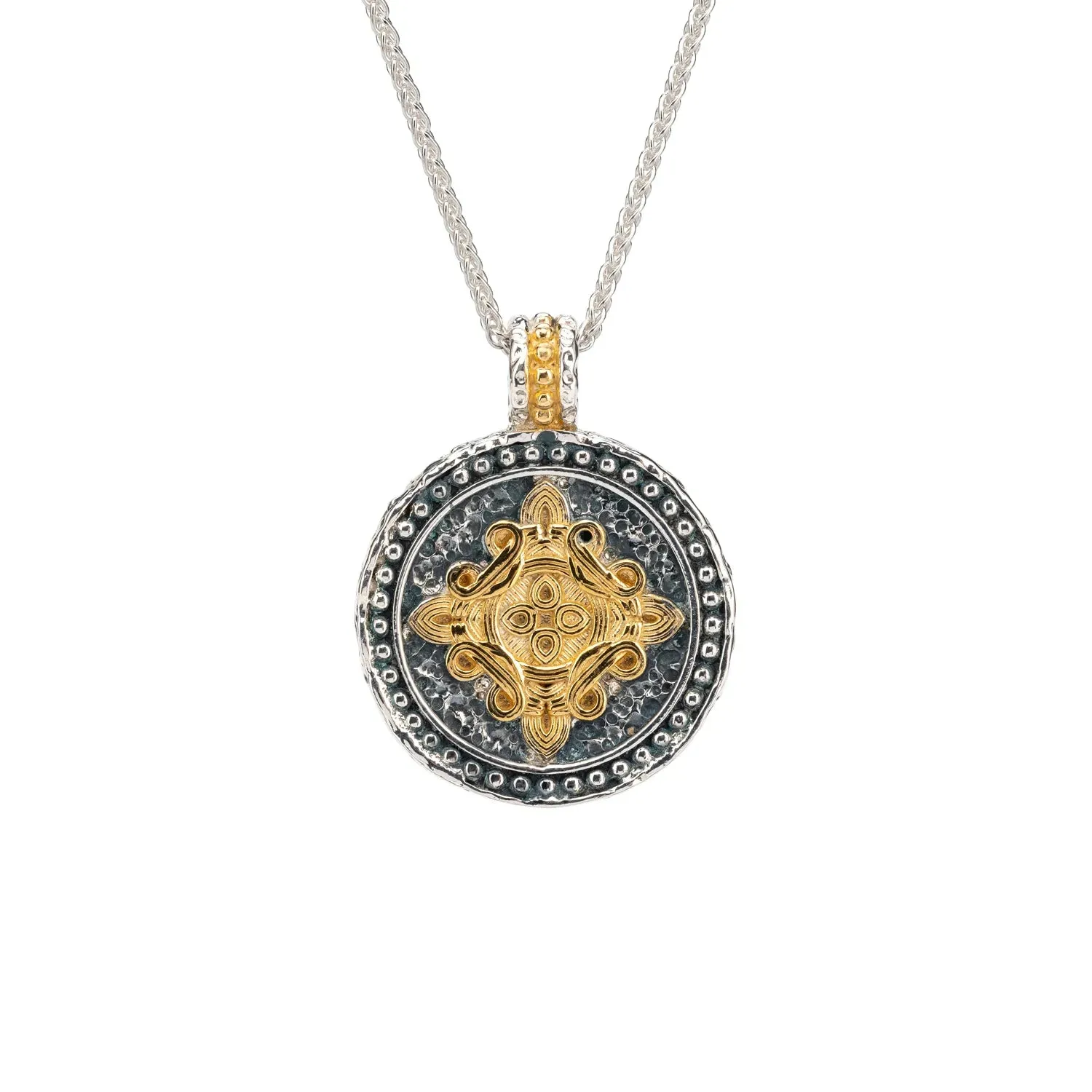 Keith Jack Sterling Silver   14k Gilded Medallion Shield Pendant