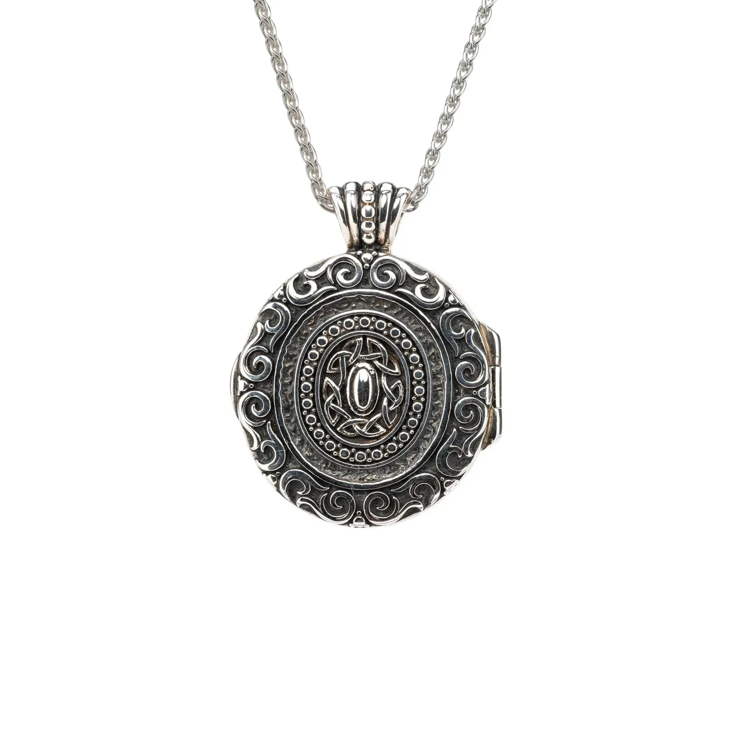 Keith Jack Sterling Silver Oxidized   10k with 14k Gilding Inside Garnet & CZ Filigree Shield Locket