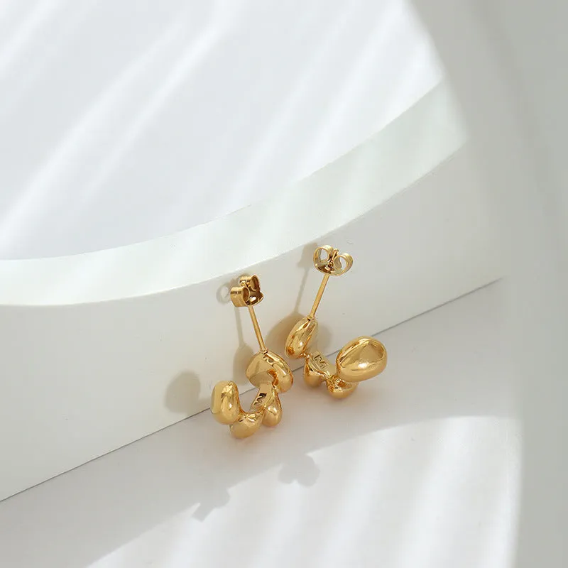 Korean Chic C-Shaped Titanium Gold-Plated Earrings for Women