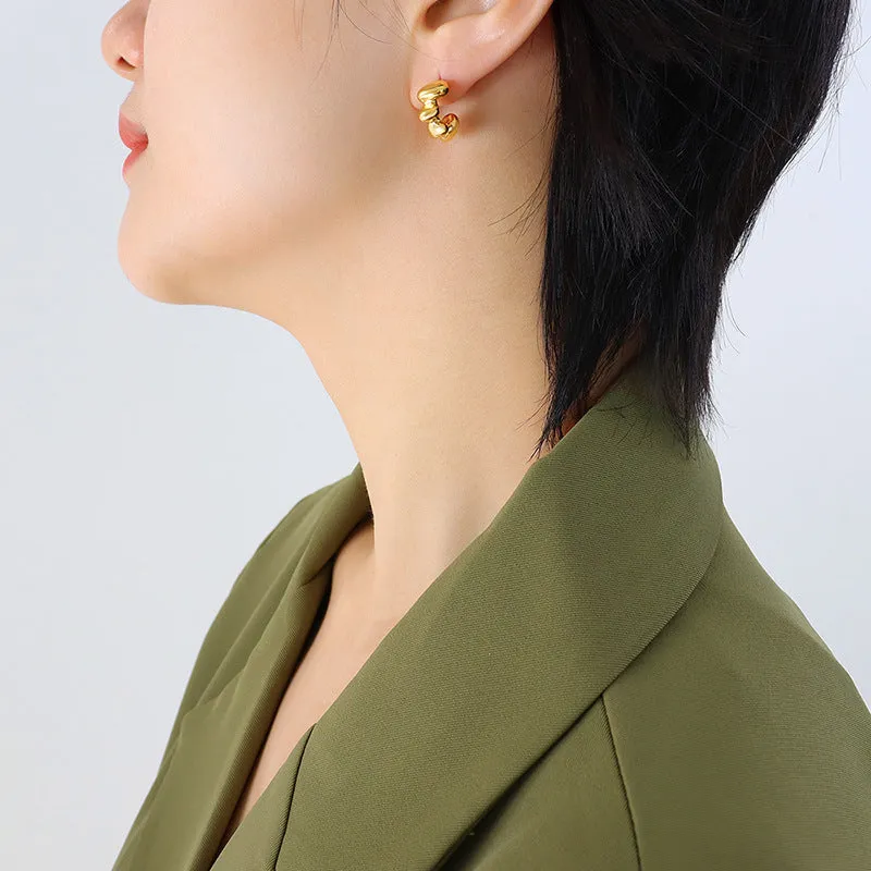 Korean Chic C-Shaped Titanium Gold-Plated Earrings for Women