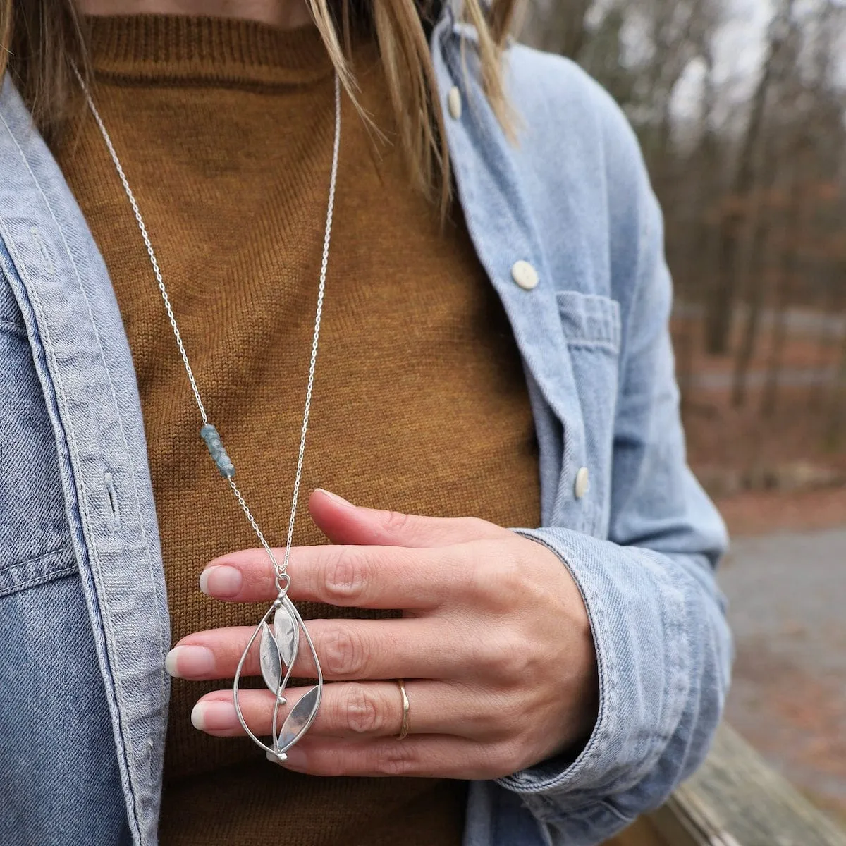 Large Floral Teardrop Pendant Long Necklace