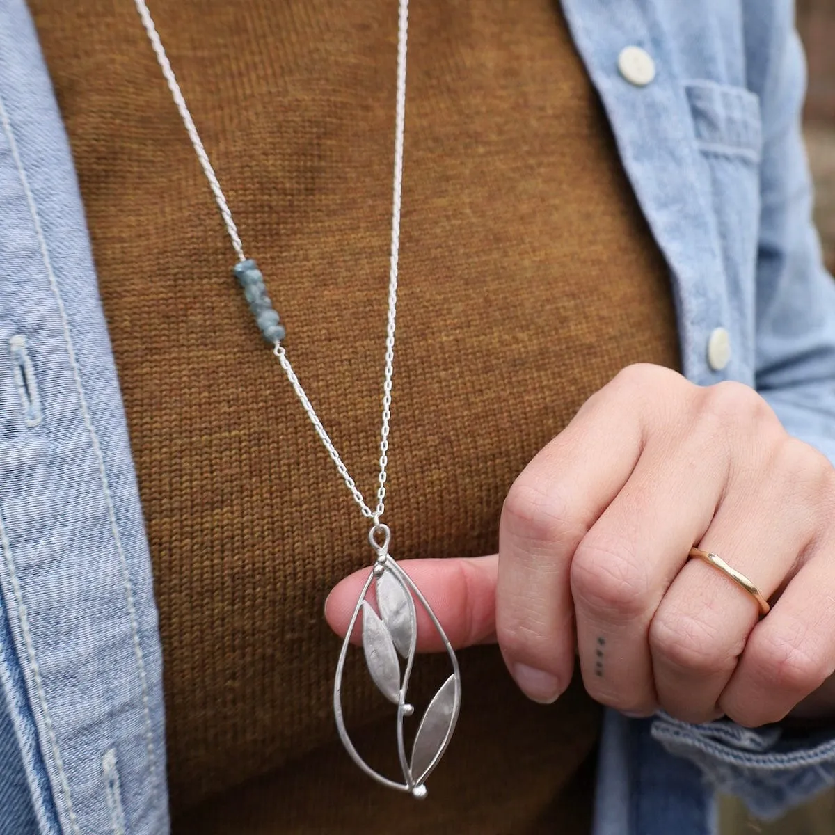 Large Floral Teardrop Pendant Long Necklace