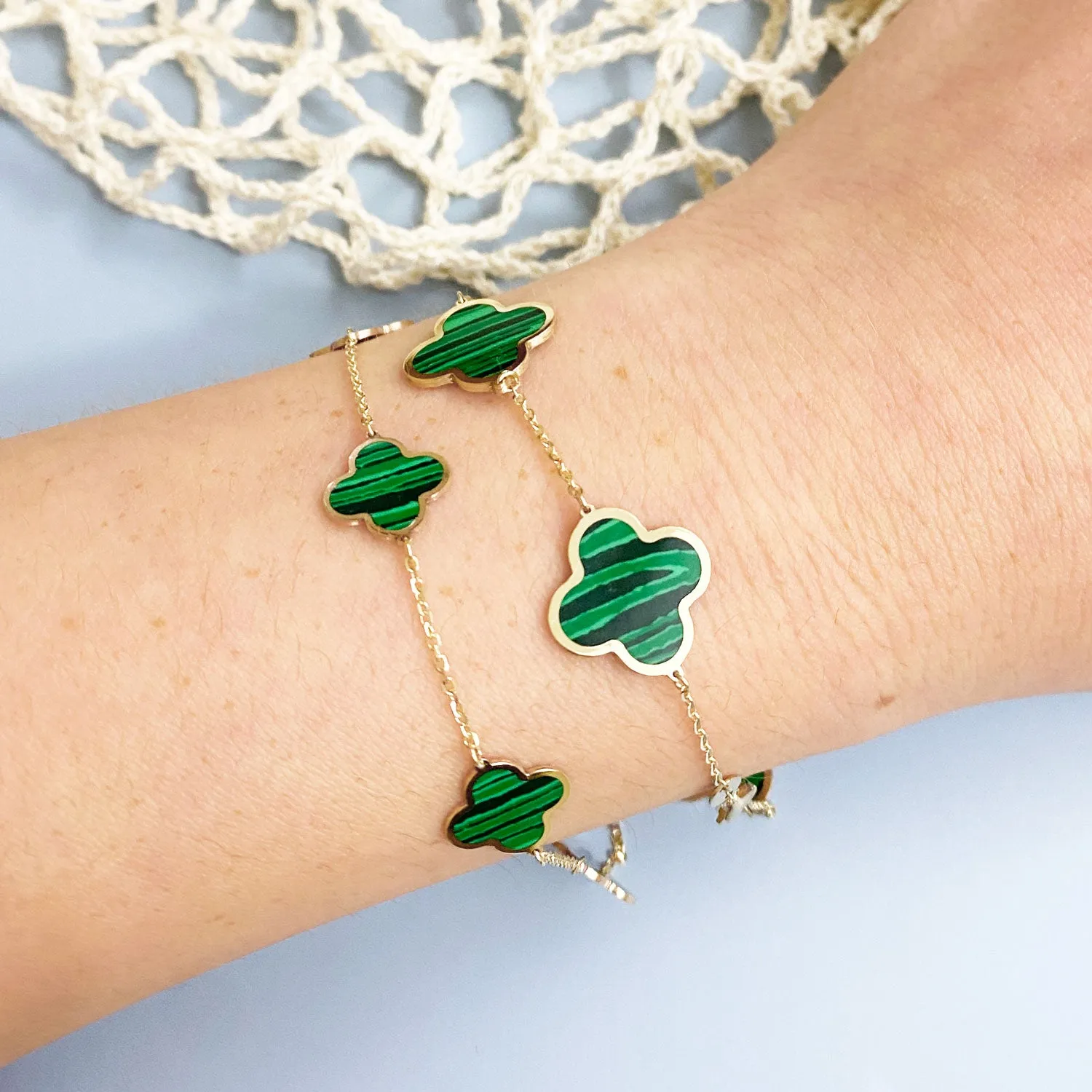 Large Malachite Clover Bracelet