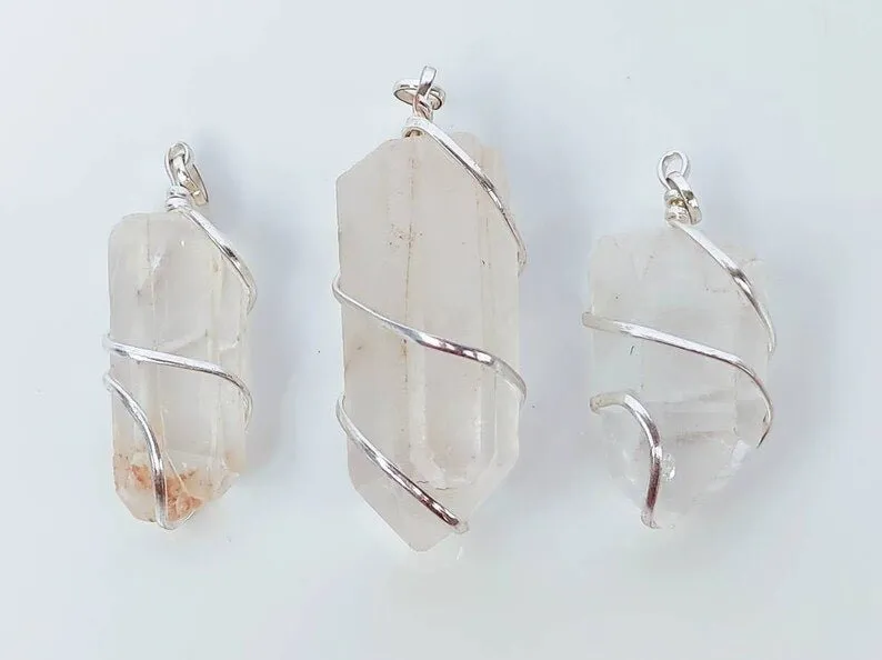 Large Wire Wrapped Himalayan Quartz Crystal Pendant Necklaces