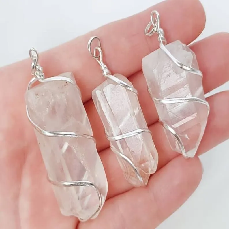 Large Wire Wrapped Himalayan Quartz Crystal Pendant Necklaces