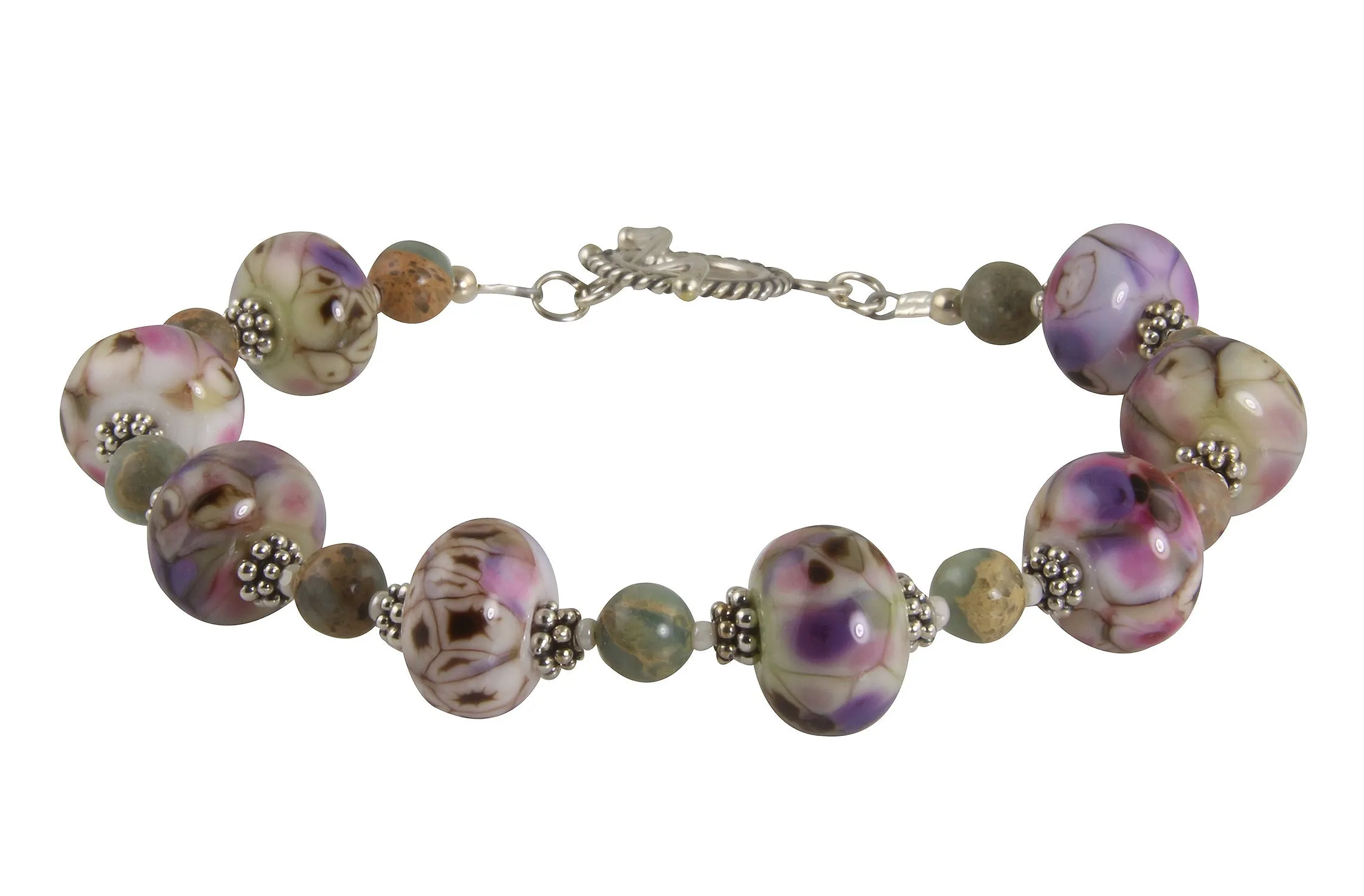 Lavender Marble Lampwork Beaded Bracelet