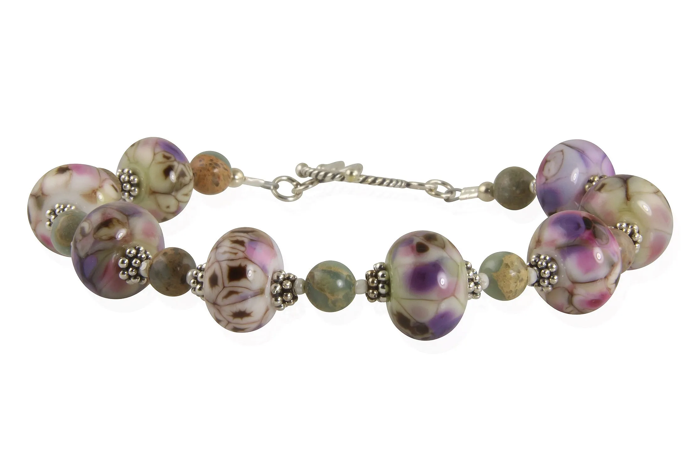 Lavender Marble Lampwork Beaded Bracelet