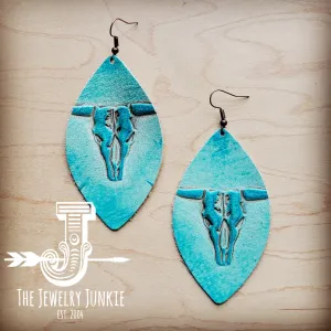 **Leather Oval Earring-Turquoise Steer Head 212v