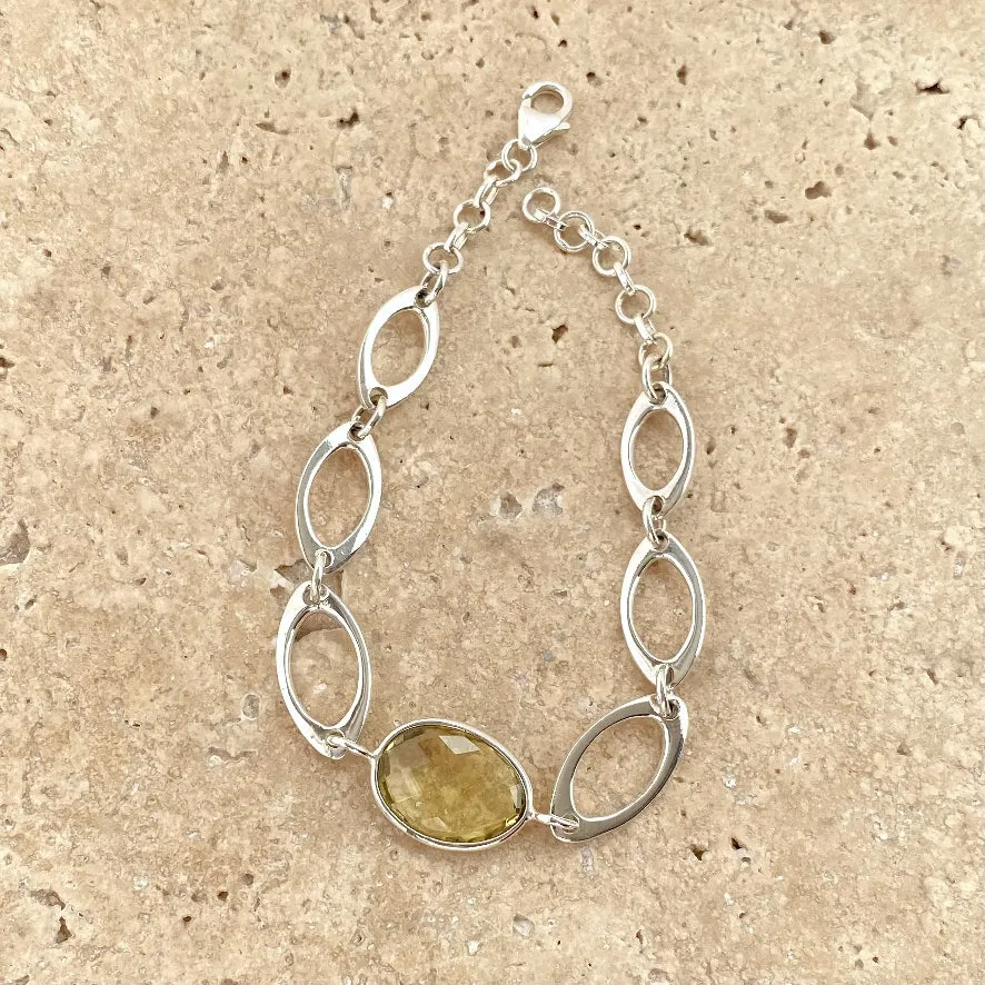 Lemon Quartz Oval Gemstone Bracelet - Peony