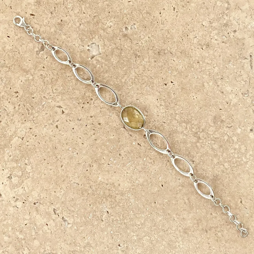 Lemon Quartz Oval Gemstone Bracelet - Peony