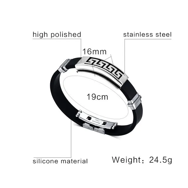 Meaeguet Jewelry Classic Stainless Steel Cross Bracelet For Men Simple Religious Black Rubber Charm Bracelets Spring Clasp