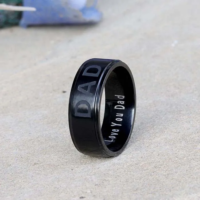 Men Black Titanium DAD Ring Engraved Love You Dad