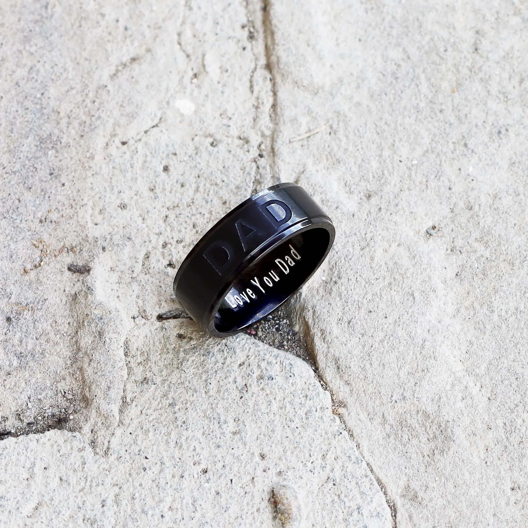 Men Black Titanium DAD Ring Engraved Love You Dad