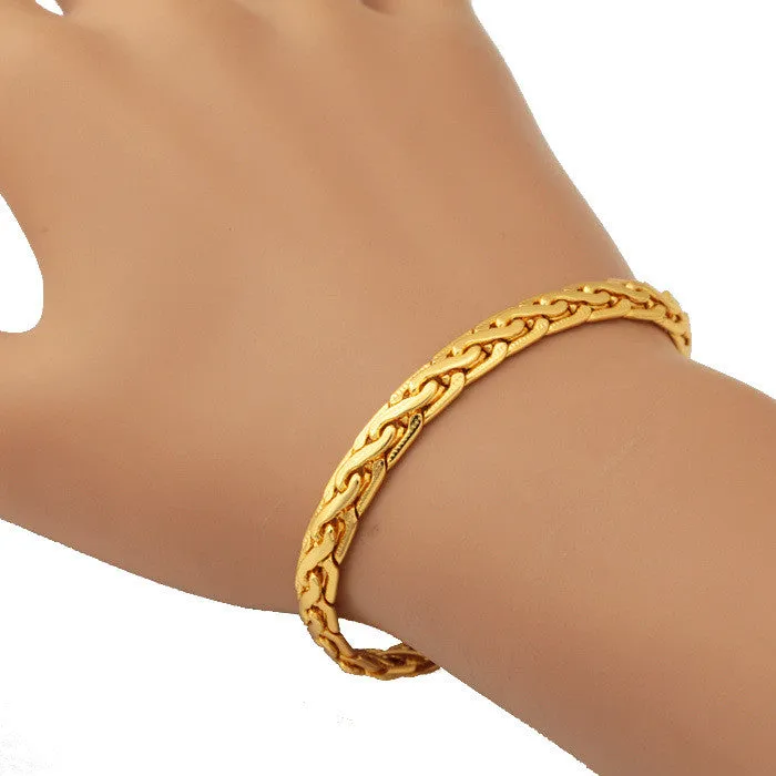 Men Jewelry Vintage Bracelet 18K Stamp 18K Gold Plated Fashion Jewelry 6MM 21CM Men Accessories Gold Bracelet