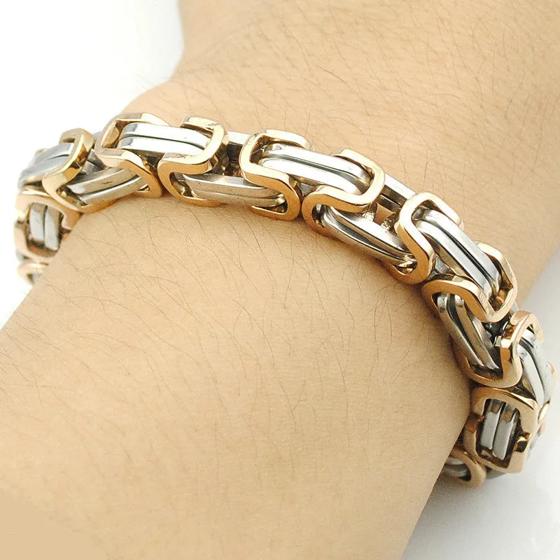 Men's Bracelets Gold Chain Link Bracelet Stainless Steel Byzantine