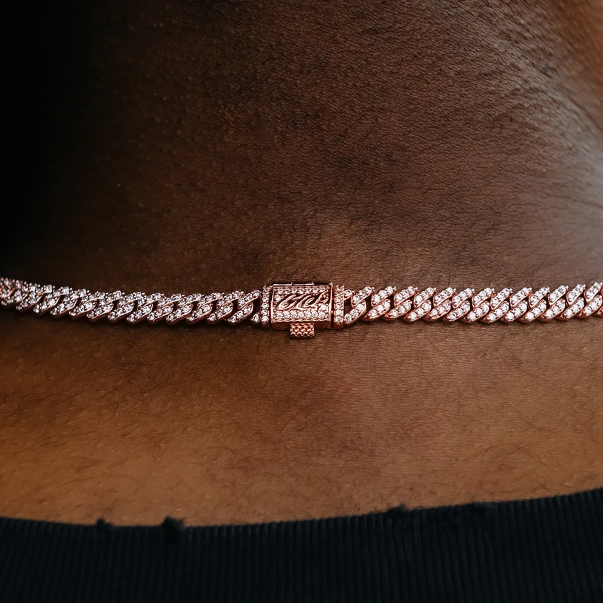 Micro Diamond Prong Cuban Chain in Rose Gold - 6mm