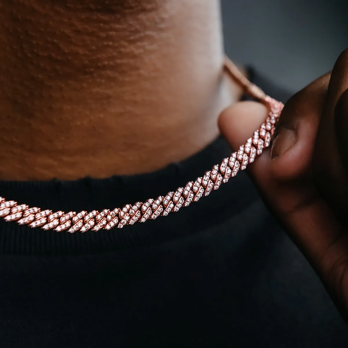 Micro Diamond Prong Cuban Chain in Rose Gold - 6mm