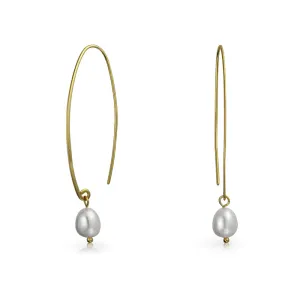 Minimalist Dangle Earrings 14K Gold Plated Pearl Threader Sterling Silver