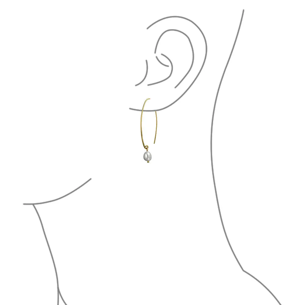 Minimalist Dangle Earrings 14K Gold Plated Pearl Threader Sterling Silver