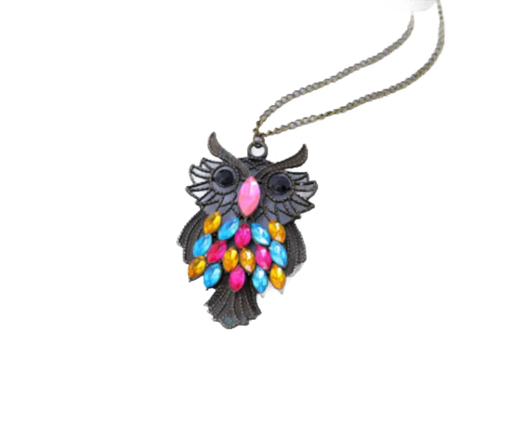 Multi-color Crystal Owl Necklace