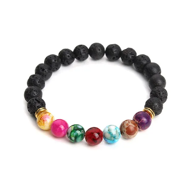 Muti-color Design Mens Bracelets Black Lava 7 Chakra Healing Balance Beads Bracelet For Men Women Pulseras Drop Shipping F3770