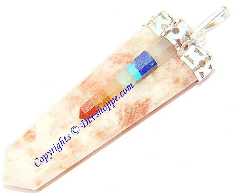 Natural Orange Quartz pendant with Seven chakra stones