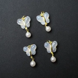 Natural White Chalcedony Butterfly Charms Pendants for DIY Jewelry Project