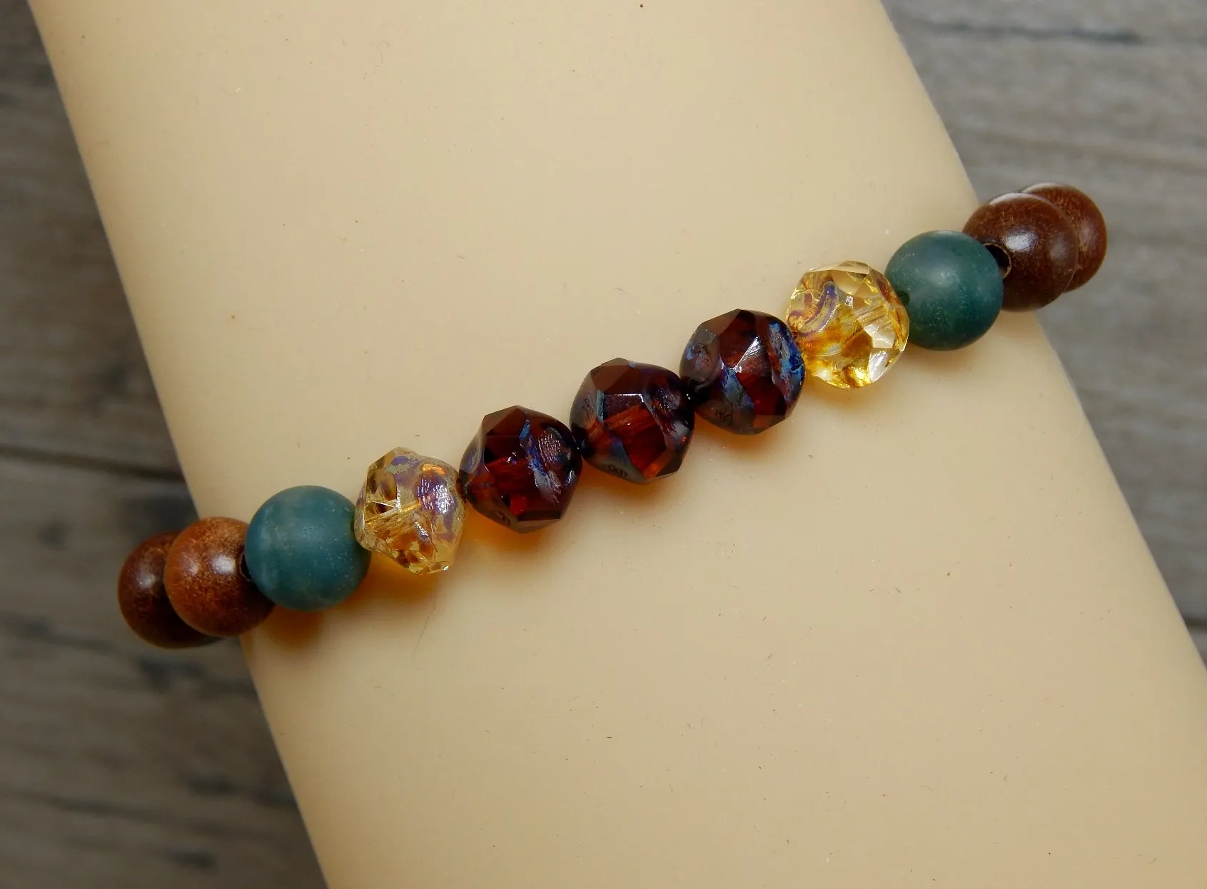 Nature Bracelet - Moss Agate and Wood Beaded Jewelry