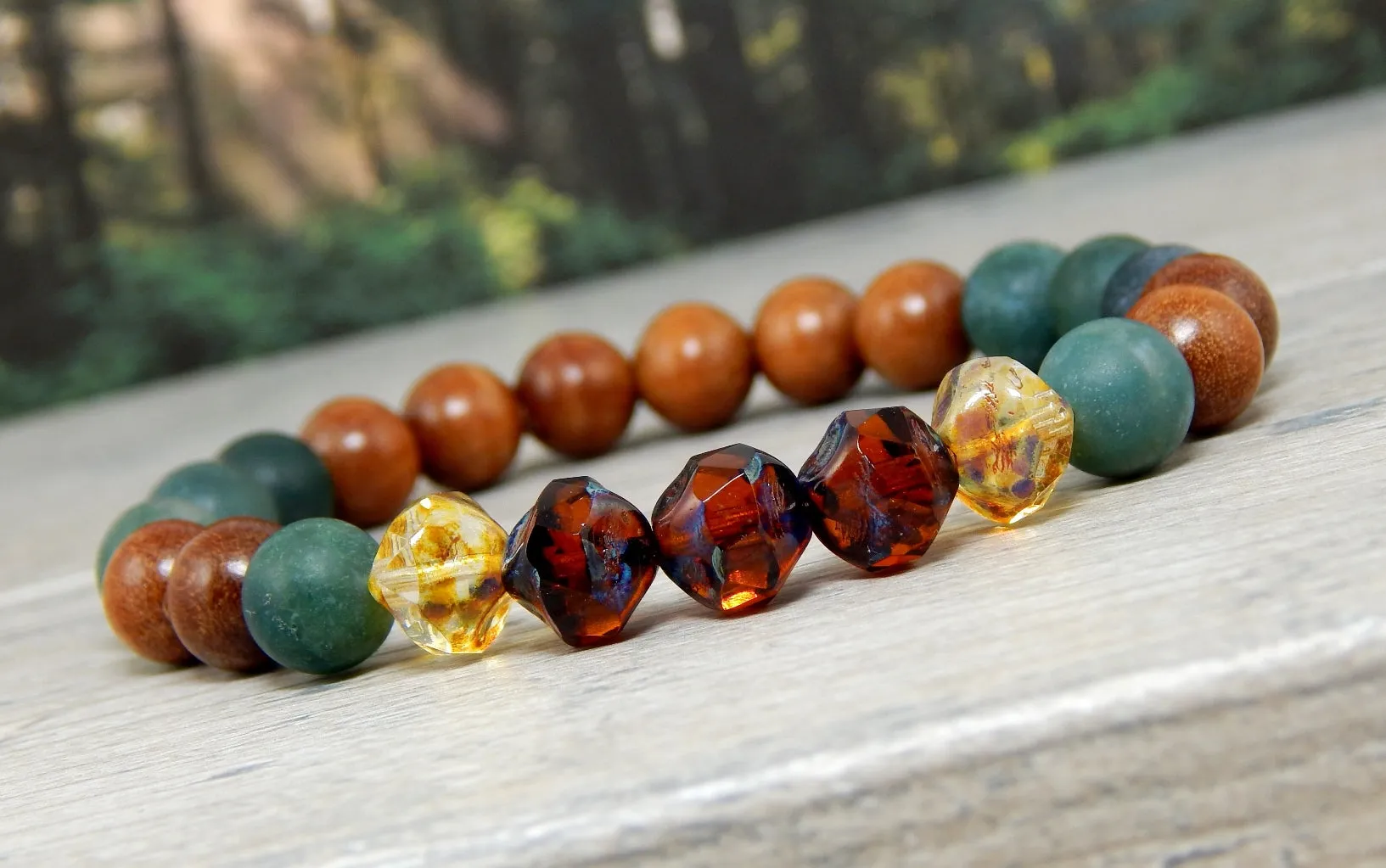 Nature Bracelet - Moss Agate and Wood Beaded Jewelry